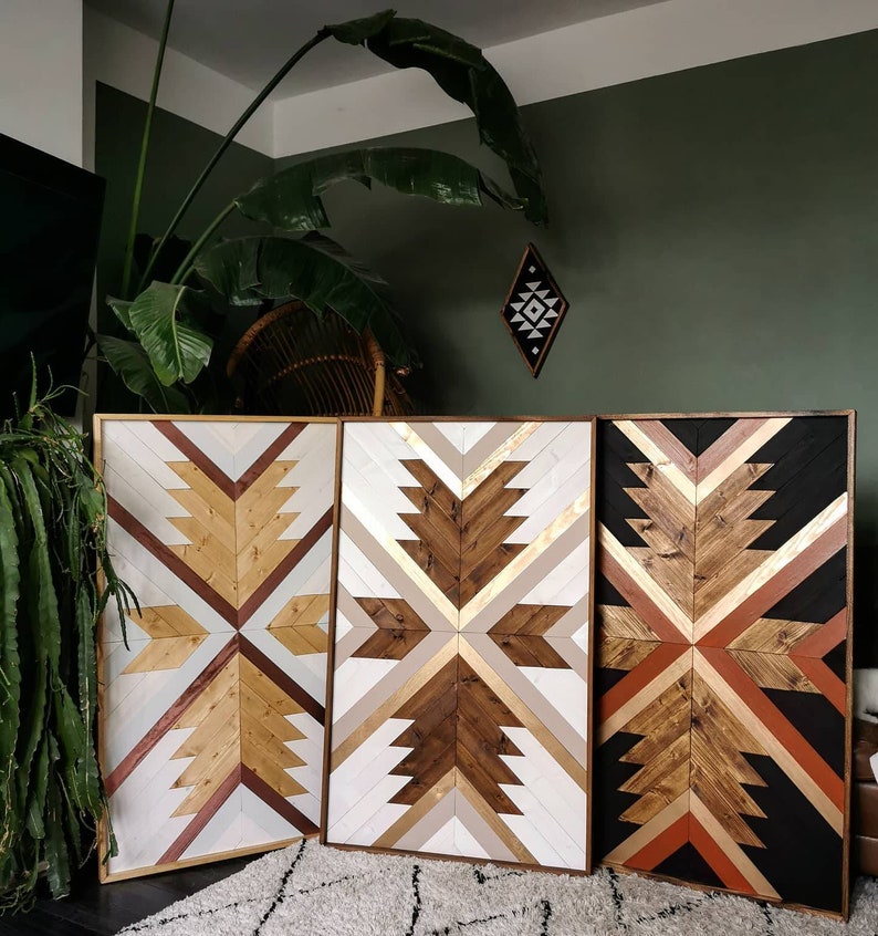 Boho Boho ArtTribal Wood Aztec Wood Wood Wall Art Boho Etsy