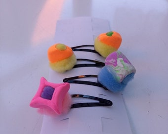 Sugar Lumps Hair Clips - Sweets - Kawaii - Sushi - Pom poms - Fimo - Polymer Clay - Hair Accessories