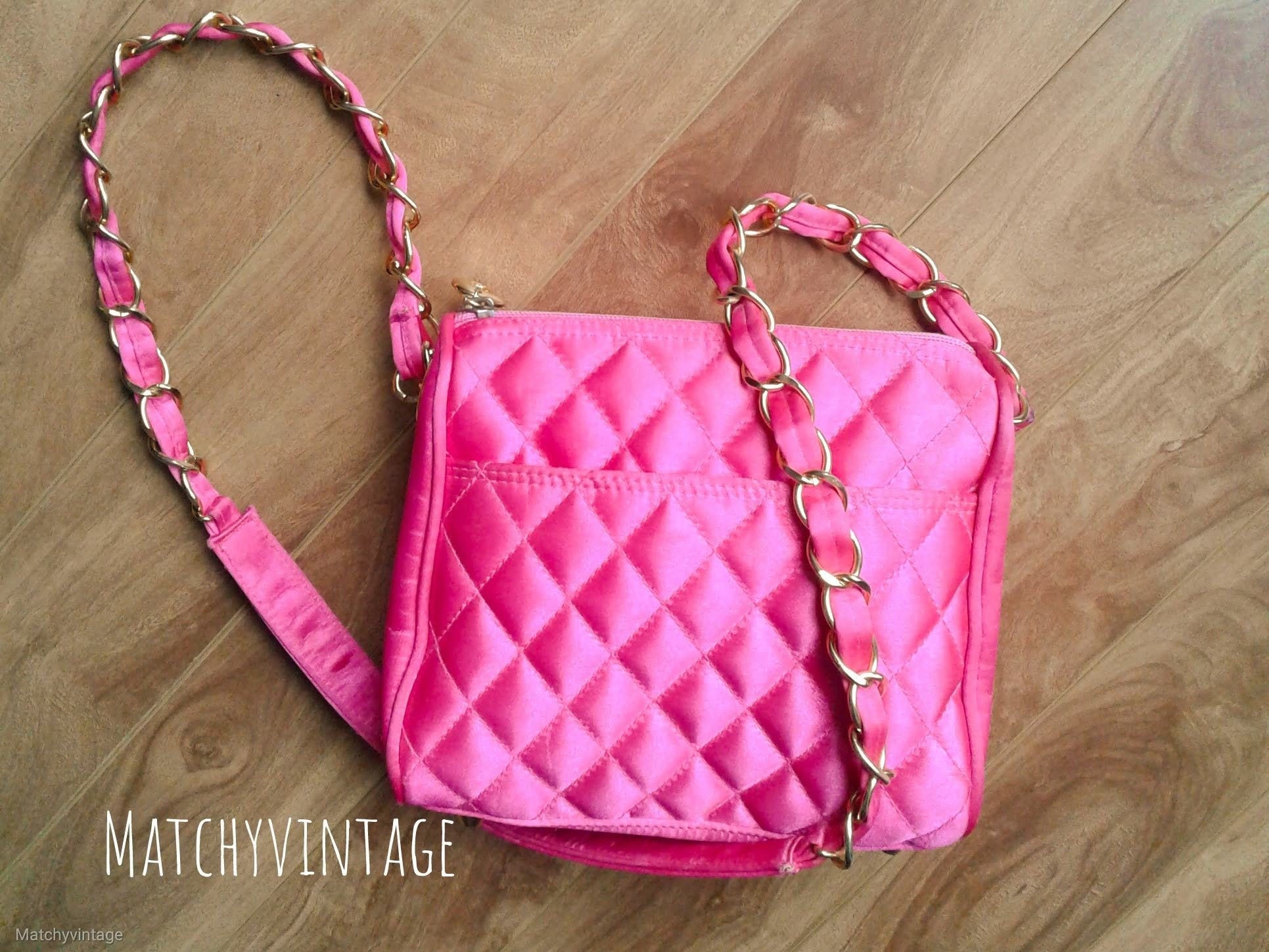 Omg CUTE Neon Pink Quilted Bag w Gold Chain Strap 90s | Etsy
