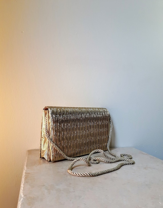 Gold Box Clutch Bag | Vintage Metallic Lame Struct