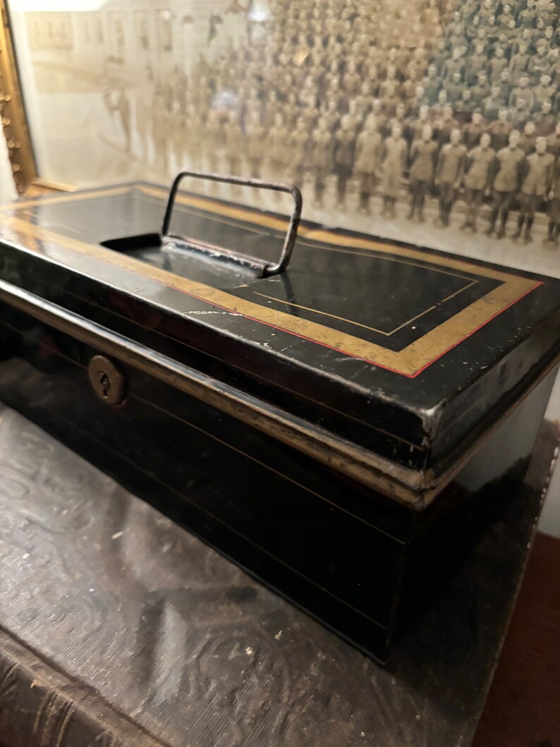 Antique Victorian Black Metal Toleware Lock/cash Box W/ Hand (no Key ...