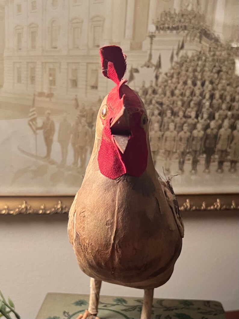Antique Victorian Theater Prop Papiermâché paper Mache Chicken Rooster