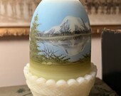 Vintage 1976 Fenton Glass Rocky Mountain Scenic Fair Lamp Hand-painted by Jim Andrick