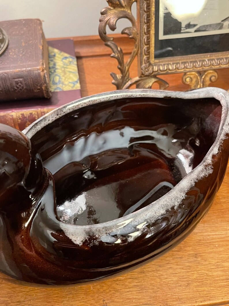 Vintage Retro USA Pottery Brown Drip Glaze Duck Decoy Planter Etsy