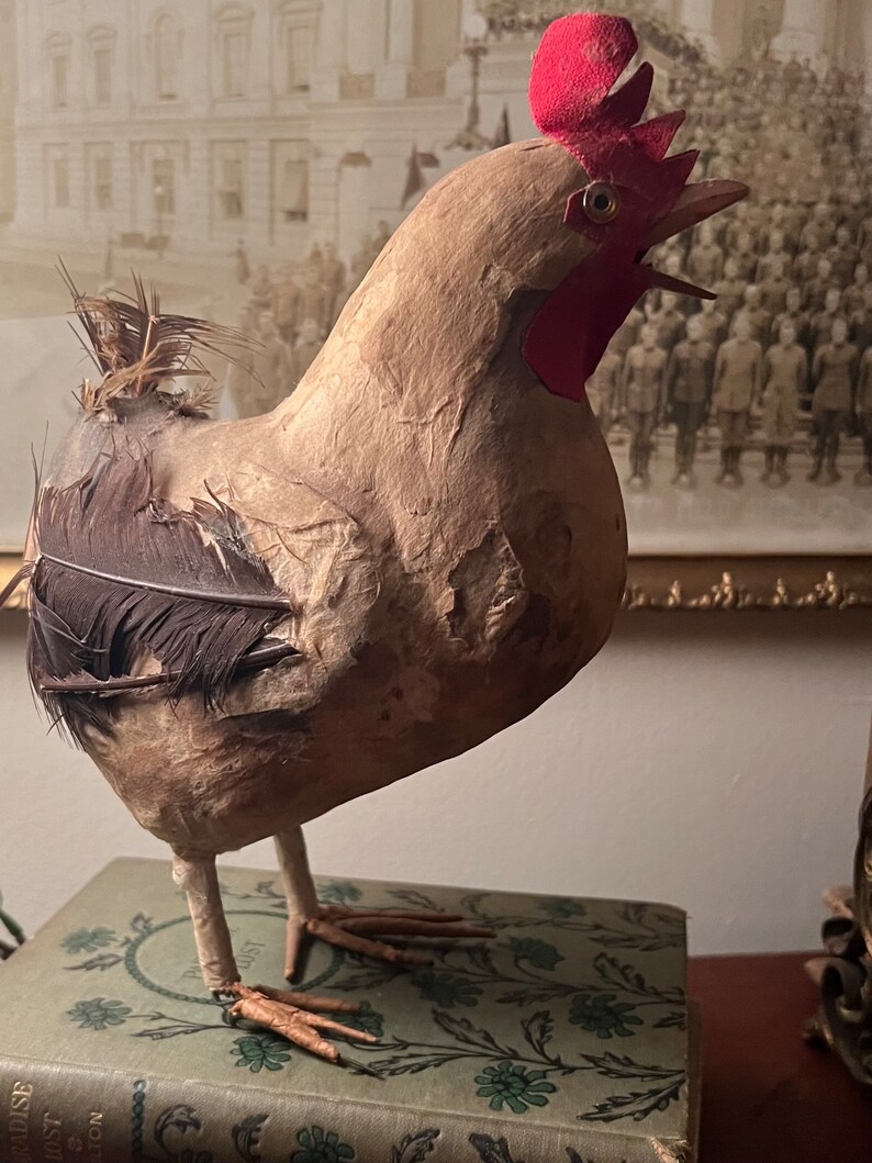 Antique Victorian Theater Prop Papiermâché paper Mache Chicken Rooster