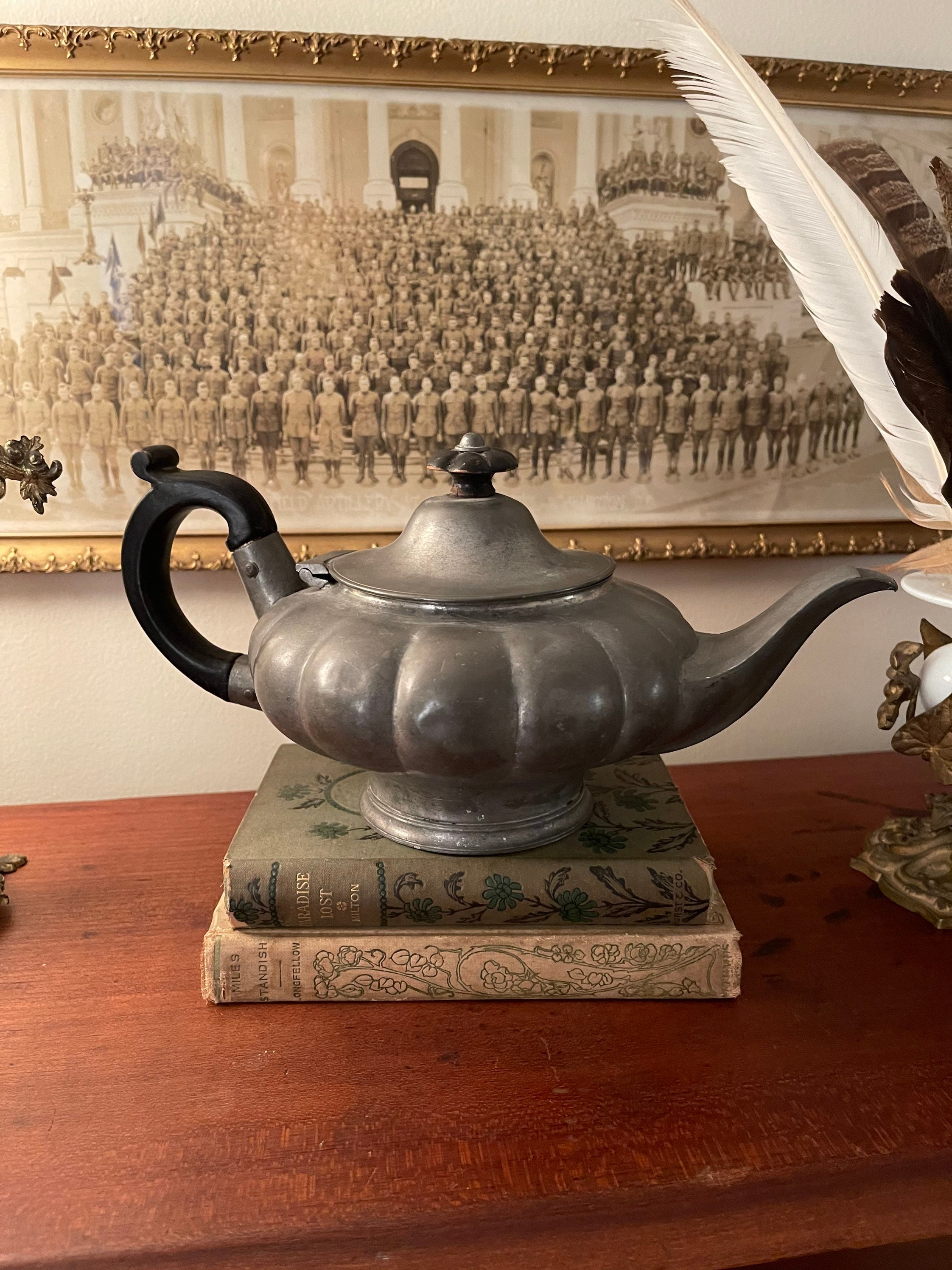 Victorian Mourning Black Painted Tea Pot Antique Manning Bowman + Free Gift