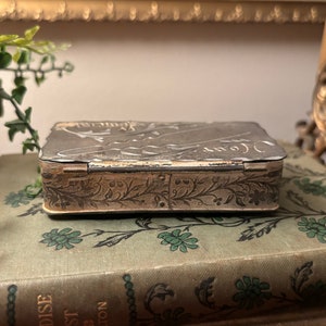 Antique Victorian Silverplate Hair Pin Box W/ Floral Details & Engraved ...