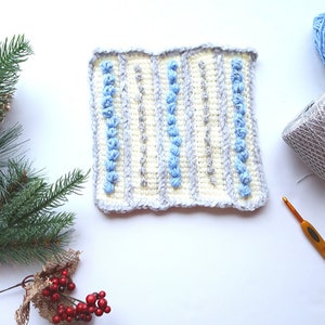 Beginner Tunisian Crochet Square Pattern: Winter Bobbles (PDF Pattern)