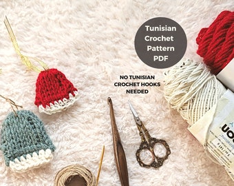 Mini beanie ornament, mini beanie, crochet ornament, crochet decorations, mini crochet pattern, Tunisian crochet pdf pattern,crochet pattern