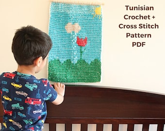 Tunisian crochet wall hanging pattern,crochet home decor,crochet wall decor pattern,crochet pattern pdf,nursery wall decor,kids room decor