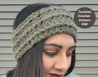 Crochet ear warmer, ear warmer pattern, Tunisian crochet pattern, easy crochet, bulky yarn pattern, quick crochet, crochet headband