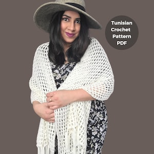 Tunisian crochet scarf, Light Shawl Crochet Pattern, Lacy Crochet Wrap Pattern, Boho Cover Up Pattern, White Wrap,summer shawl,crochet shawl