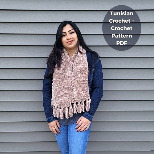 Beginner crochet scarf pattern, easy crochet scarf, scarf with fringe, easy scarf pattern, beginner scarf, easy crochet pattern, velvet yarn