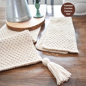 Crochet table runner pattern, Tunisian crochet pattern, crochet home decor, thanksgiving decor, pdf pattern, crochet kitchen towel pattern