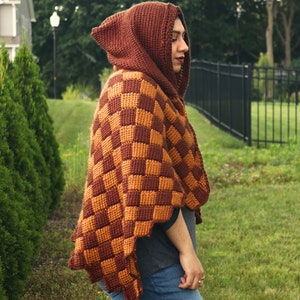 Hooded cape pattern, crochet cape pattern, crochet cloak pattern, hooded cloak pattern, cape crochet pattern, tunisian entrelac crochet image 7