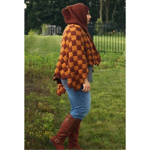 Hooded cape pattern, crochet cape pattern, crochet cloak pattern, hooded cloak pattern, cape crochet pattern, tunisian entrelac crochet image 4