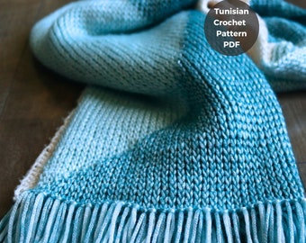 Tunisian Crochet pattern, Tunisian Knit stitch, CROCHET SCARF PATTERN, Easy Crochet Scarf Pattern, Long Crochet Scarf with Fringe