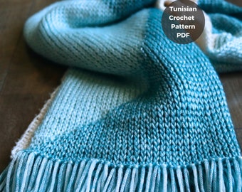 Tunisian Crochet Scarf Pattern: Easy Knit Stitch with Fringe (PDF Pattern)