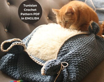 Tunisian Crochet Cat Bed Pattern: Beginner-Friendly, T-Shirt Yarn (PDF Pattern)
