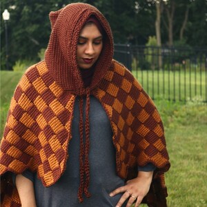 Hooded cape pattern, crochet cape pattern, crochet cloak pattern, hooded cloak pattern, cape crochet pattern, tunisian entrelac crochet image 8