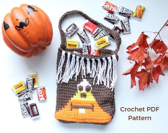 Candy Corn Crochet Halloween Bag, Tunisian Pattern (PDF Download)