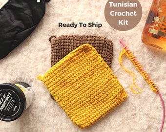 Tunisian crochet pattern, crochet kit for beginners, learn Tunisian crochet, crochet kit yarn, cute craft kit, diy craft kit, kit diy,