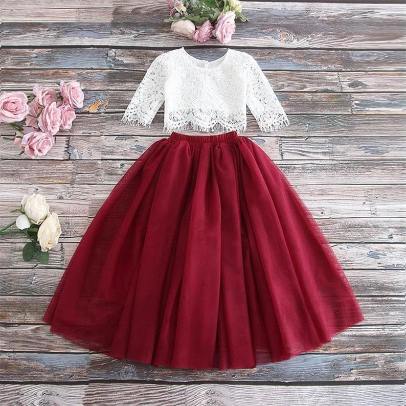 2 PC Girls Flower Girl Tulle Skirt Lace Top Bridesmaid Dress Etsy UK