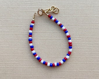 4th of july bracelet| USA bracelet | baby bracelet | women’s bracelet | customized bracelet | gold filled | red white and blue bracelet |