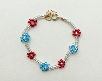Daisy Beaded bracelet | baby bracelet toddler bracelet | red white and blue bracelet | womens bracelet | 4th of july bracelet | gold filled