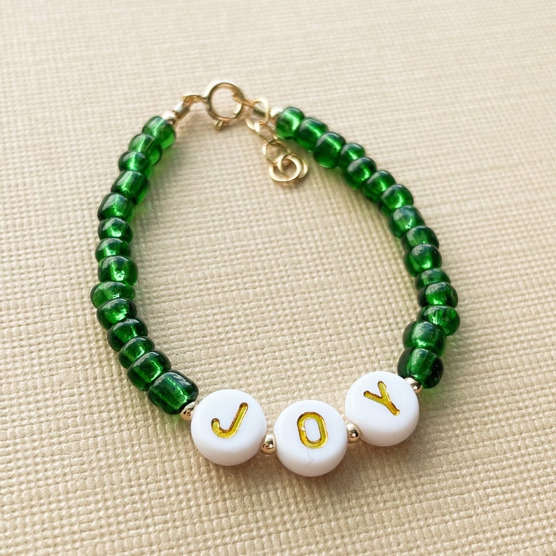 Beaded bracelet baby bracelet womens bracelet merry Christmas bracelet green bracelet customized bracelet gold filled image 7