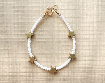 Beaded white and gold star bracelet | baby bracelet | toddler bracelet | women’s bracelet | gold filled jewelry | customized bracelet