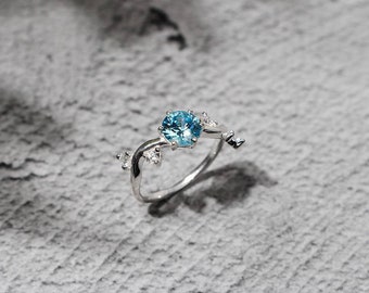 IVY Blue Topaz Ring 925 Sterling Silver hallmarked Gift for her nickel free