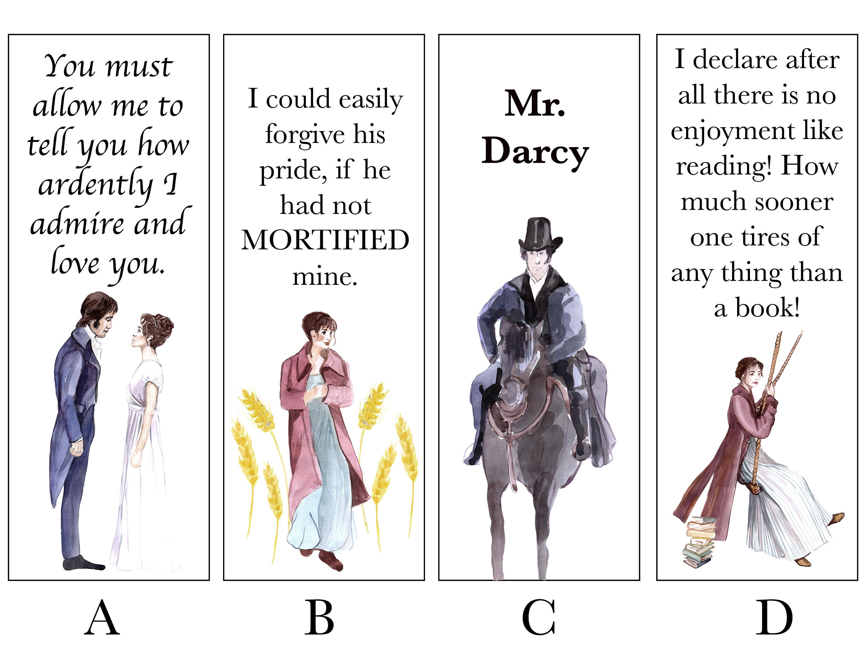 Pride and Prejudice Bookmarks Etsy