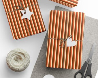Papel de regalo con rayas retro de los años 70: Kraft marrón y rayas rojas