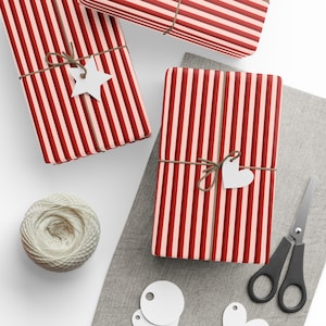 Red Punch Stripe Wrapping Paper Roll | Red Stripes | Sophisticated | Feminine | Valentines Day | Christmas | Birthday