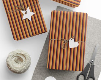 90s Retro Stripe Wrapping Paper Roll - Vintage | Brown Stripes  Sophisticated  | Valentines Day | Christmas | Birthday