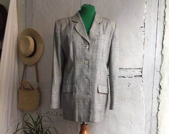 Vintage Grey Checked Blazer Jacket