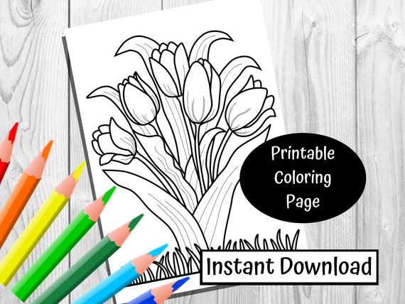 Tulip Coloring Page  Instant Download Simple Coloring Page