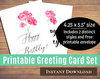 Printable Greeting Card - Birthday Card, Watercolor Card, Flower Card Digital, Printable Card, Digital Birthday Card, Birthday Card for Mom