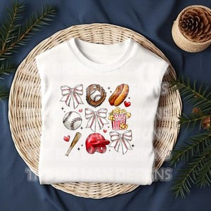 Coquette Baseball Game Day DTF Transfer | Retro Baseball Bows & Snacks | Ready to Press Heat Transfer