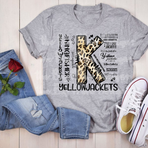 Camiseta de las avispas amarillas Kingfisher / Camiseta con el espíritu escolar y el doodle