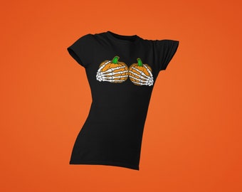 Funny Halloween Skeleton Hands Pumpkin T-Shirt