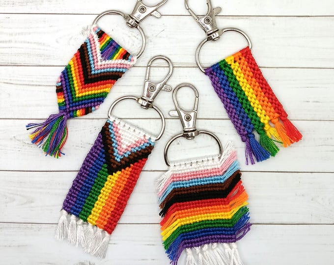 Rainbow Pride Flag Friendship Bracelet Keychain Clip Hook Decor - Etsy