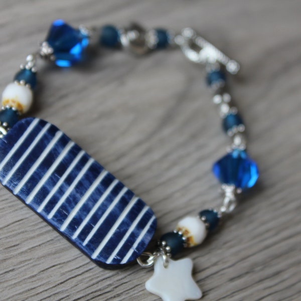 bracelet bohème, mer, bleu marine, la mariniere, cadeau, marin, boho chic, léger, bohème tchèque , rétro romantique, cadeau femme, étoile