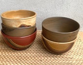 Fall Colors Bowl/ Brick Red, Petrified Wood and Mustard Yellow Bowls with Hiking Trail/ Hiking Themed Bowl/ Brukie Studio/ Brukiestudio