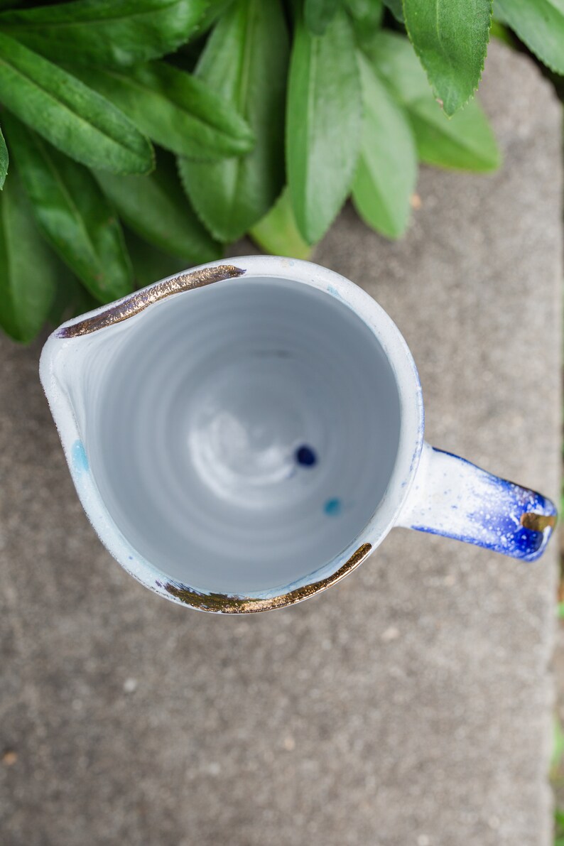 Colorful Ceramic Pitcher/ Colorful Pottery Pitcher with Gold Accents/ Handmade Stoneware Pitcher/ Brukie Studio image 9