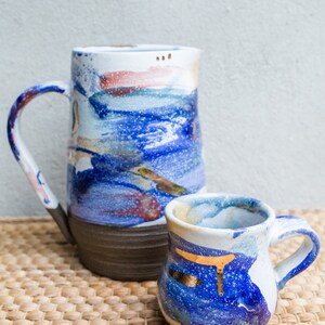 Colorful Ceramic Pitcher/ Colorful Pottery Pitcher with Gold Accents/ Handmade Stoneware Pitcher/ Brukie Studio image 2