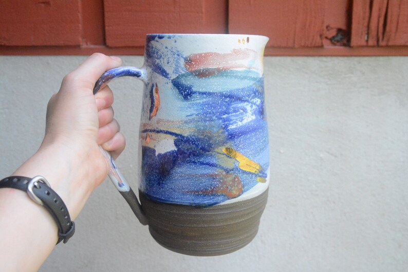 Colorful Ceramic Pitcher/ Colorful Pottery Pitcher with Gold Accents/ Handmade Stoneware Pitcher/ Brukie Studio 50 Fluid ounces