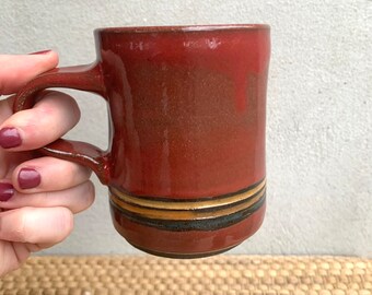 Fall Colors Coffee Mug/ Deep Brick Red Coffee Mug with Mountains/ Hiking Themed Coffee Mug/ Brukie Studio/ Brukiestudio