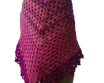 Pink purple crochet shawl scarf, triangle shawl scarf, pink purple shawl, unisex scarf, all season shawl, soft light shawl scarf